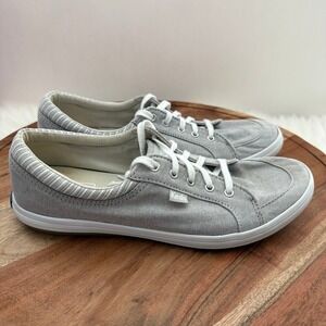Keds Womens Grey Canvas Low Top Sneakers Striped Trim WF63019 Size 7.5